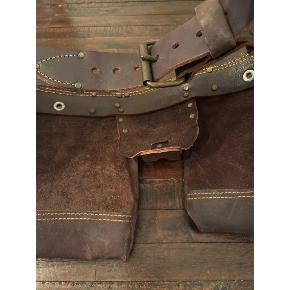 AWP Oil Tanned Leather Tool Belt Brown Heavy Duty Carpenter Construction Apron